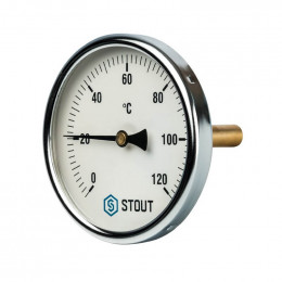 Термометр биметаллический с погружной гильзой. Корпус Dn 63 мм, гильза 75 мм 1/2″, 0…120°С SIM-0001-637515 STOUT