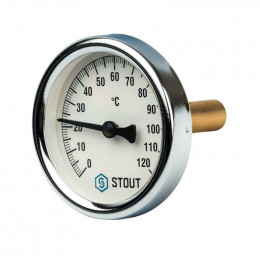 Термометр биметаллический с погружной гильзой. Корпус Dn 63 мм, гильза 50 мм 1/2″, 0…120°С SIM-0001-635015 STOUT