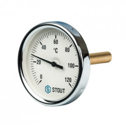 Термометр биметаллический с погружной гильзой. Корпус Dn 80 мм, гильза 100 мм 1/2″, 0…120°С SIM-0001-801015 STOUT