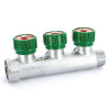 Коллектор распределительный FAR 3/4″, проходной, хромированный, 3 отвода 1/2″ плоское уплотнение