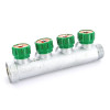Коллектор распределительный FAR 1″, проходной, хромированный, 4 отвода 3/4″ ЕК