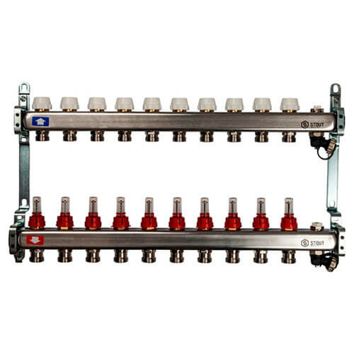 Коллектор из нержавеющей стали с расходомерами, с клапаном вып. воздуха и сливом 10 вых. SMS-0927-000010 STOUT